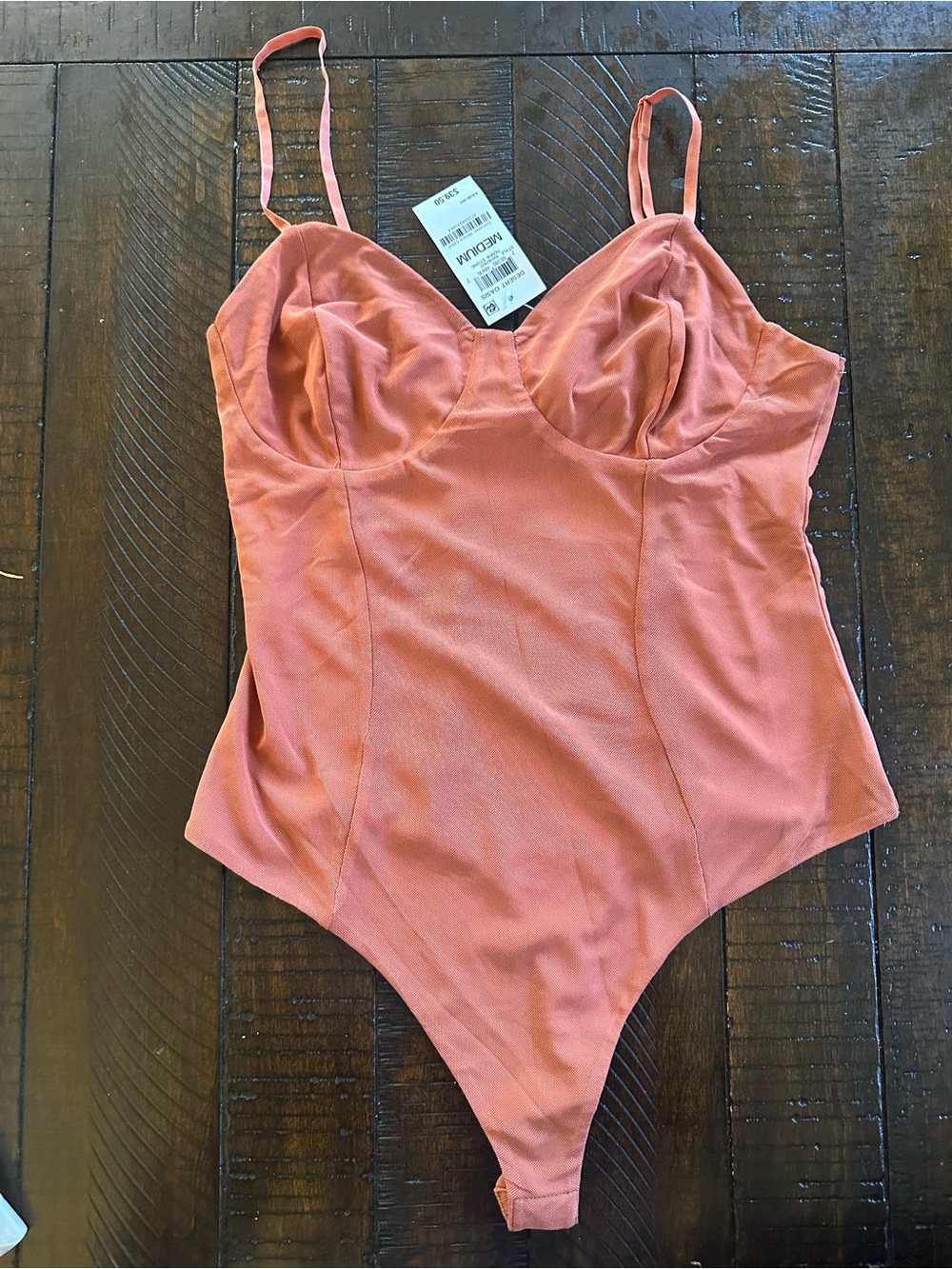 Bar III Coral Pink Mesh Bodysuit with Cups